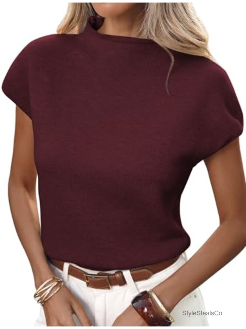 Mock Neck Sweater Vest Cap Sleeve Knit Pullover Tank Top